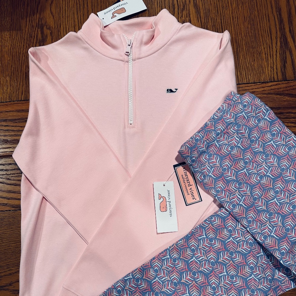 NWT Vineyard Vines Girls 1/4 zip pullover and leggings set - Sizes 14 and 12